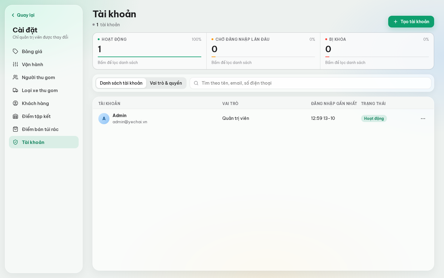 Cài đặt tài khoản quản trị và phân quyền.